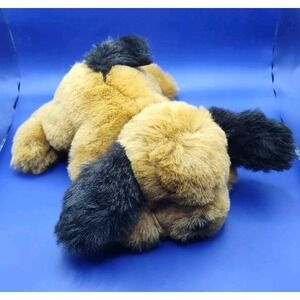 Vintage Walmart Puppy Dog 10 in Plush Brown Black Ears Nose Collar Laying Down